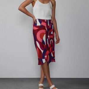 New York & Company Geo Print Midi Skirt/Pleaded Front & Wide Waist Size L